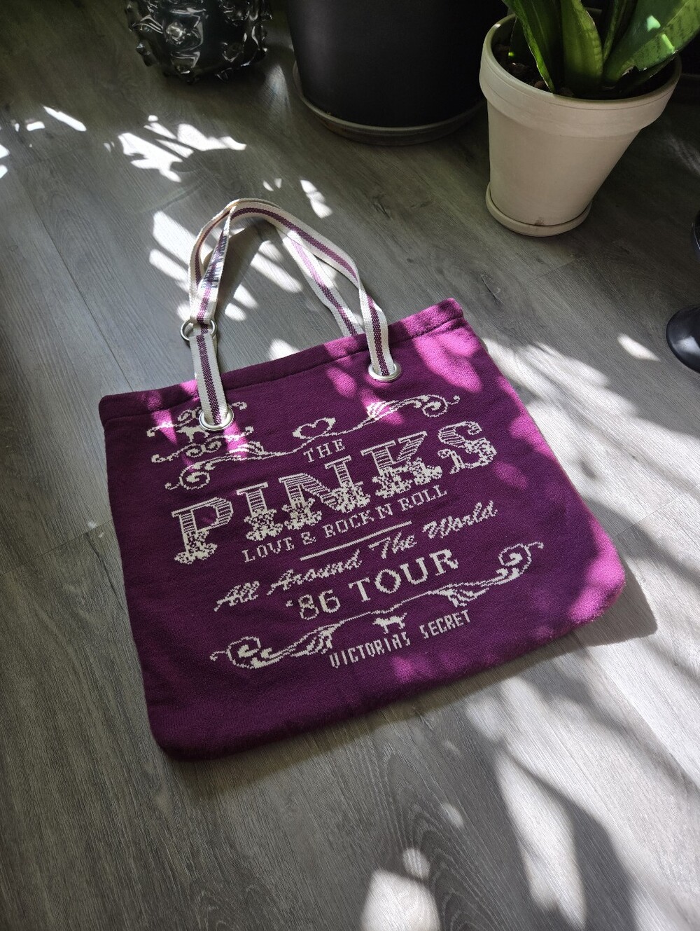 PINK Victoria's Secret Magenta Canvas Tote with White Logo